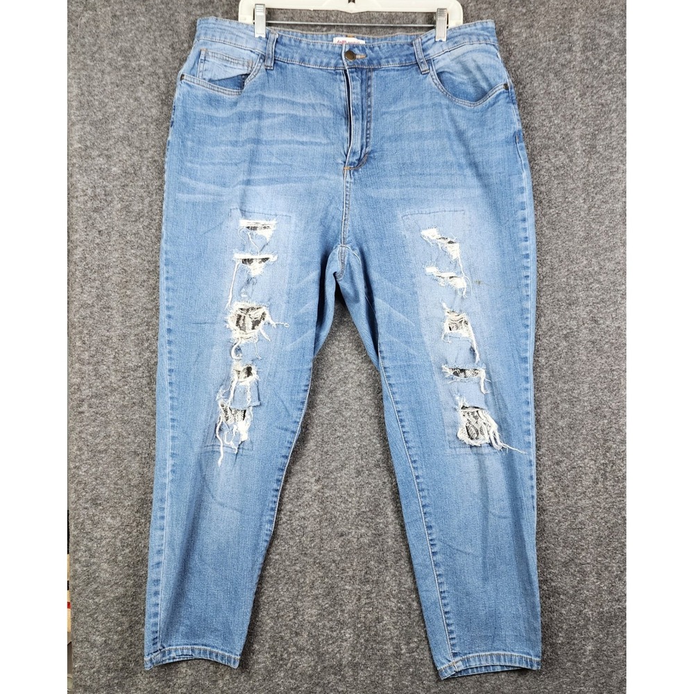 Dollhouse Distressed Jeans Women Size 20 Blue Snakeskin Patch Ripped DB-2845DHXL